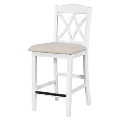 Counter Height Wood Upholstered Dining Chairs with Cross Backs (Set of 4) - White+Beige