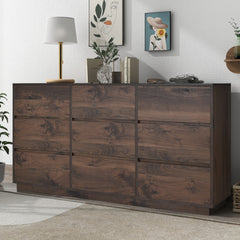 Mid-Century Modern 9 Drawers Dresser - Dark Brown