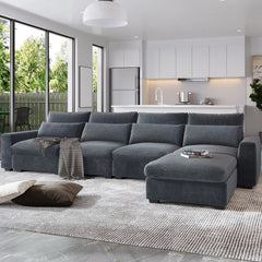 U_Style Modern Large L-Shape Feather Filled Sectional Sofa, Convertible Sofa Couch with Reversible Chaise - Dark Gray