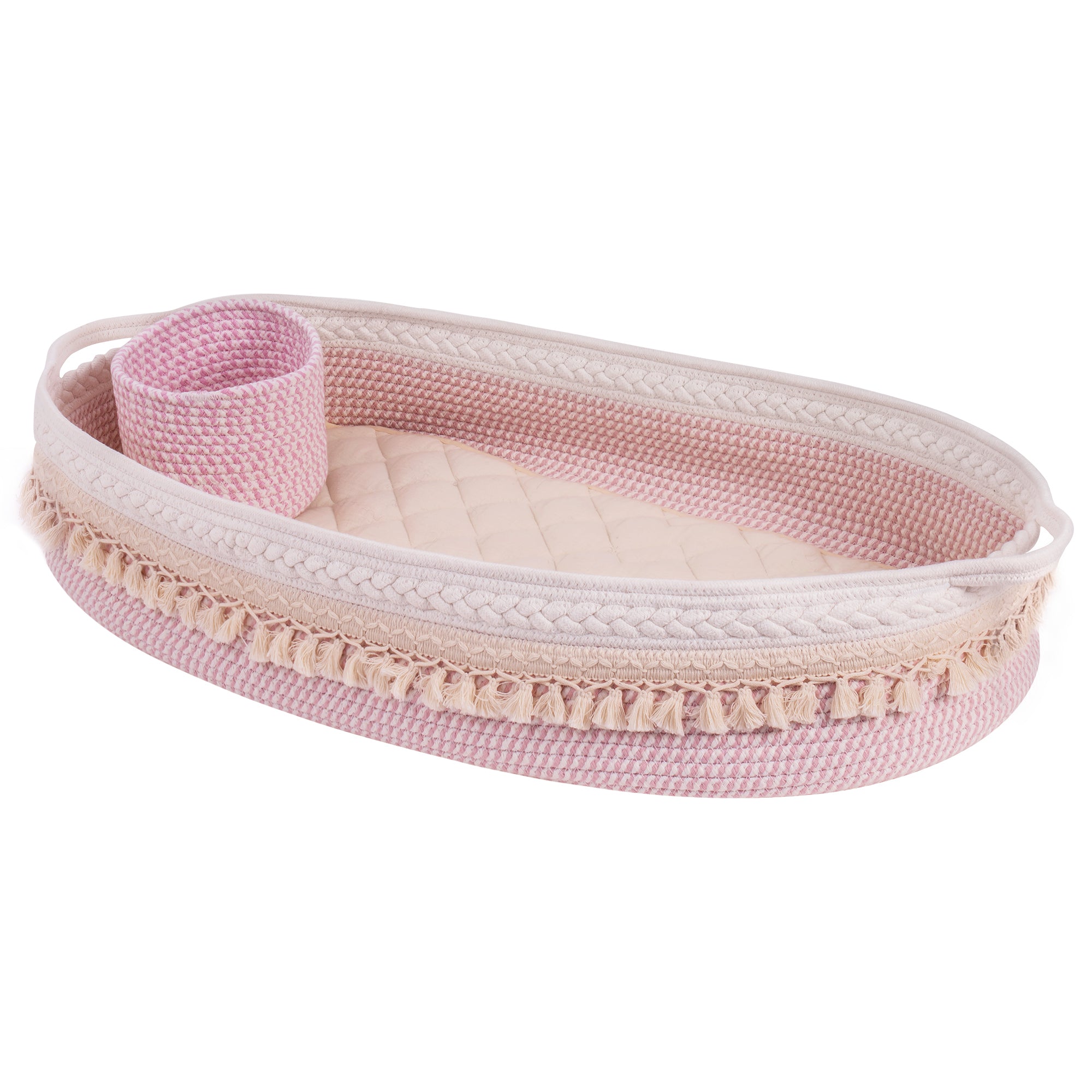 Baby Changing Handmade Woven Cotton Rope Moses Basket - Pink