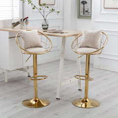 Bar Chair Pure Gold Plated Adjustable Height (Set of 2) - Off-White Velvet
