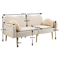 Loveseat Armrest 65 inch Modern Velvet Sofa with 2 Bolster Pillows - Beige