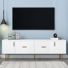 Modern TV Stand with 5 Champagne Legs, TVS Up to 75'' - White