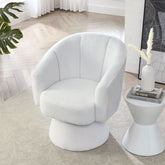 29 "W Petal Modern Contemporary Accent Lounge Swivel Chair with Deep Channel Tufting and Base - White Teddy