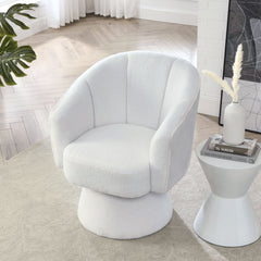 29 "W Petal Modern Contemporary Accent Lounge Swivel Chair with Deep Channel Tufting and Base - White Teddy