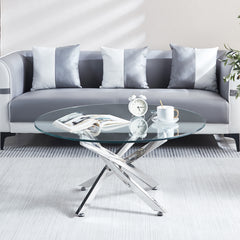 Modern Round Tempered Glass Coffee Table with Chrome Legs - Silver