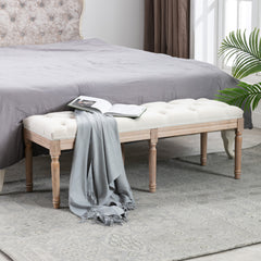 French Bench Upholstered with Ruberwood Legs for Bedroom/Entry/Hallway - Beige