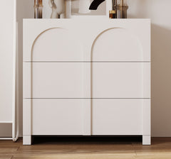Modern Style Three-Drawer Chest Sideboard Cabinet Ample Storage Spaces - Half Gloss White