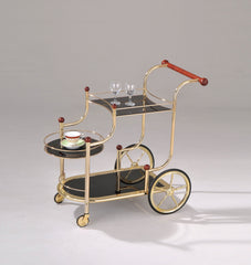 Lacy Serving Cart, Gold Plated, Cherry Wood & Black Glass