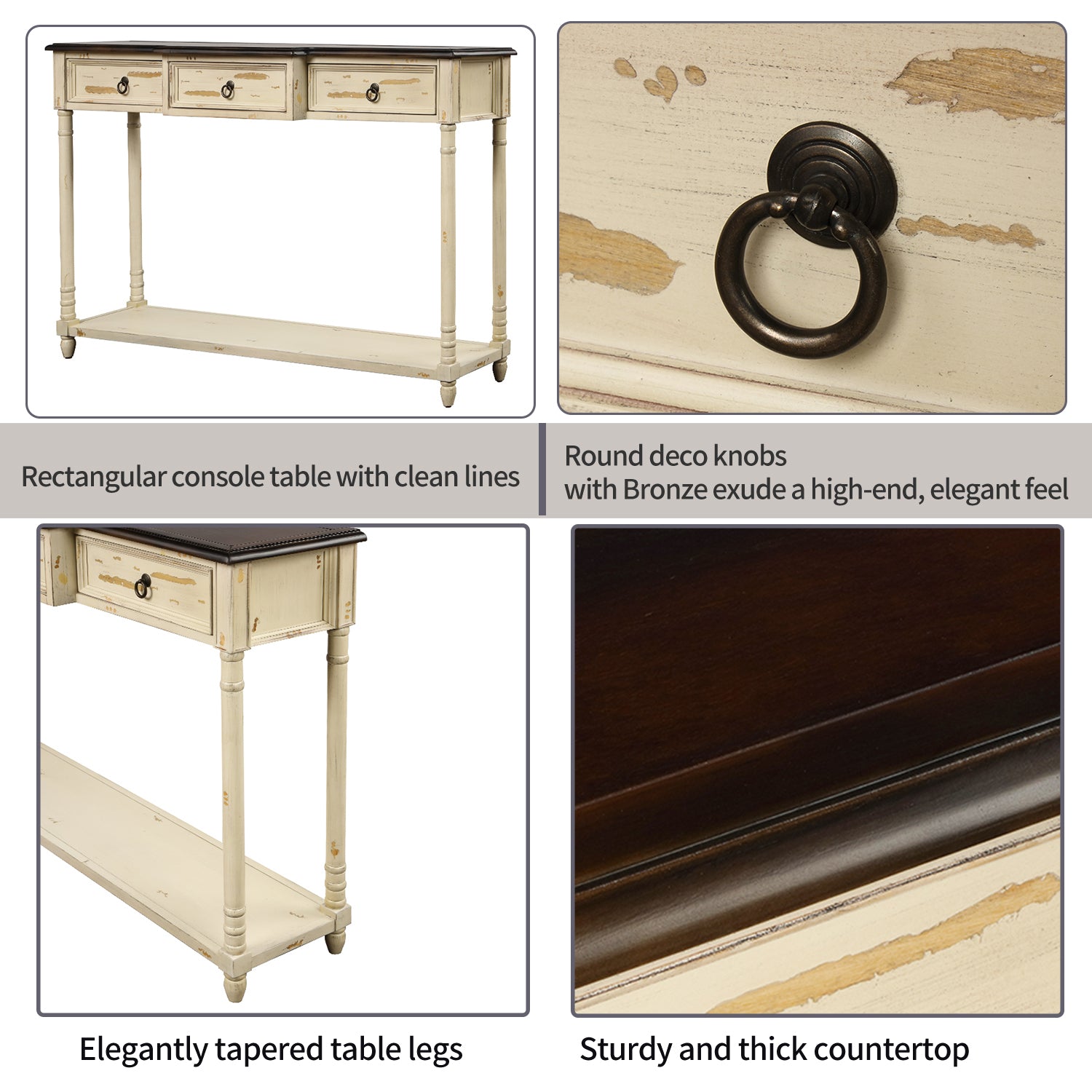 Console table beige with projecting drawers and long shelf