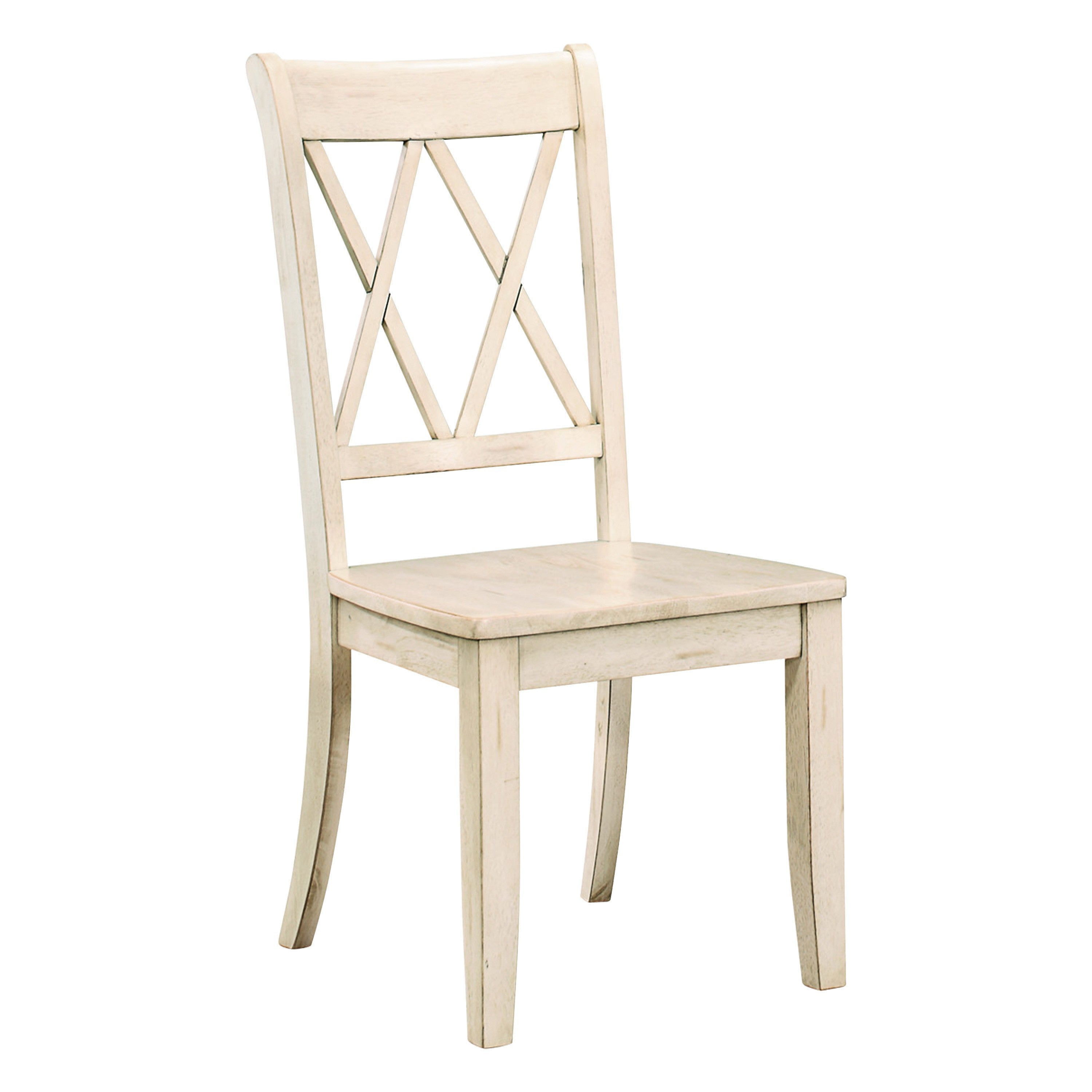 Pine Veneer Transitional Double-X Back Design Dining Room Chairs (Set of 2) - White