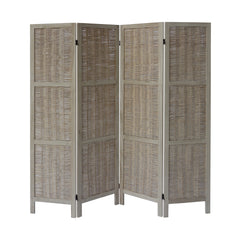 Paulownia Wood 4 Panel Divider Screen, Woven Willow Design - Light Brown