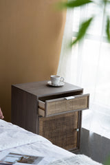 28"Tall Storage Cabinet with Grey Finished Surface Bohemian Handicraft Bedside Table with Drawer and Door