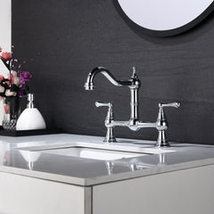 Double Handle Widespread Kitchen Faucet with Traditional Handles - Chrom3