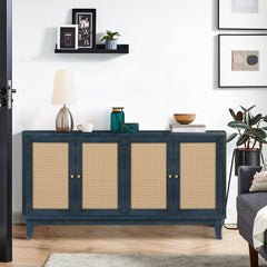 Softly Lacquer Finishes Accent Storage Cabinet Sideboard Wooden Cabinet with Antique Deep Blue 4Doors