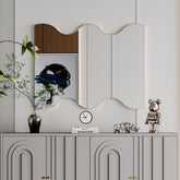 Wall Mirror 30x35 Inch Golden Rectangular Mirror with 2 Wavy Sides Metal Framed Mirror