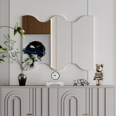 Wall Mirror 30x35 Inch Golden Rectangular Mirror with 2 Wavy Sides Metal Framed Mirror