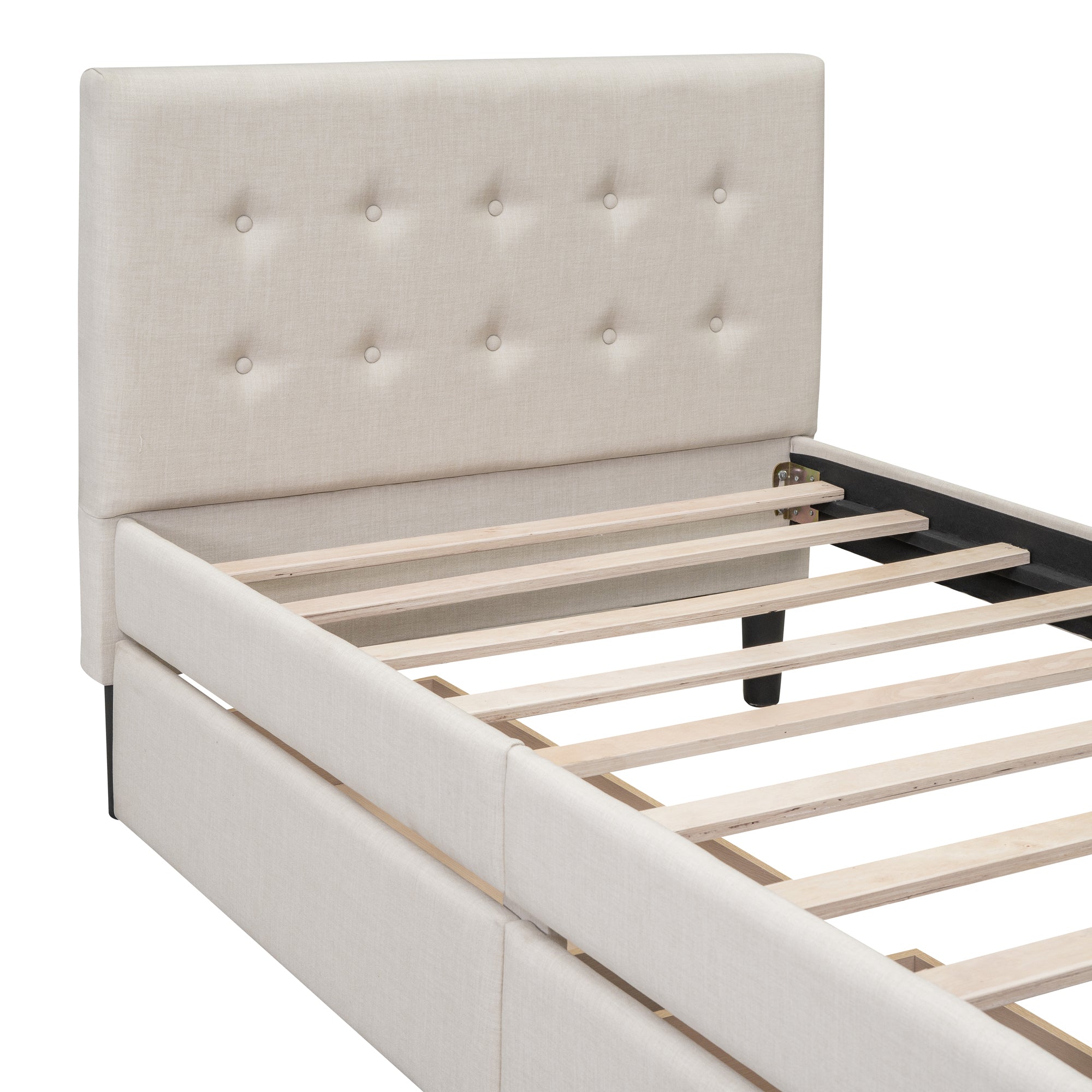 Twin Size Upholstered Platform Bed with 2 Drawers - Beige