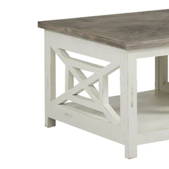 Wooden Rectangle Coffee Table with X Shape Side Panels - White and Brown