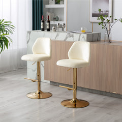 Modern Swivel Bar Stools Chair Adjustable (Set of 2) - Chrome Golden Base/ Cream