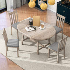 5-Piece Wood Dining Set Round Extendable Table with 4 Dining Chairs - Natural Wood