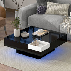 Minimalist Design Square Coffee Table with Detachable Tray and Plug-in 16-color LED