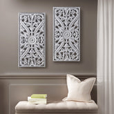 Botanical Panel Distressed Carved Wood 2-piece Wall Decor Set - White