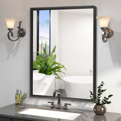 Black Rectangular Bathroom Mirror Square Angle Metal Frame 36x24inch (Horizontal & Vertical)