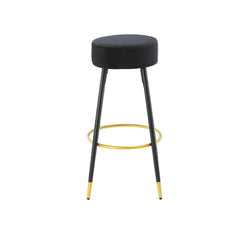 Velvet Kitchen Stools Upholstered Bar Stools 24 Inches (Set of 2) - Black