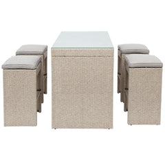 MAICOSY 5 Piece Rattan Outdoor Patio Stool Set, Patio Cushioned Seats with Table