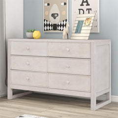 Rustic Wooden Dresser with 6 Drawers - Antique White