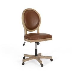 French Country Upholstered Swivel Office Chair - Natural/Brown