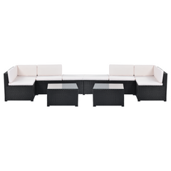MAICOSY 10pc Outdoor Rattan Patio Garden Furniture Wicker Armchair Table Ottoman