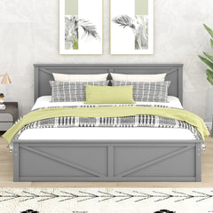 King Size Wooden Platform Bed with Four Storage Drawers and Support Legs - Grey