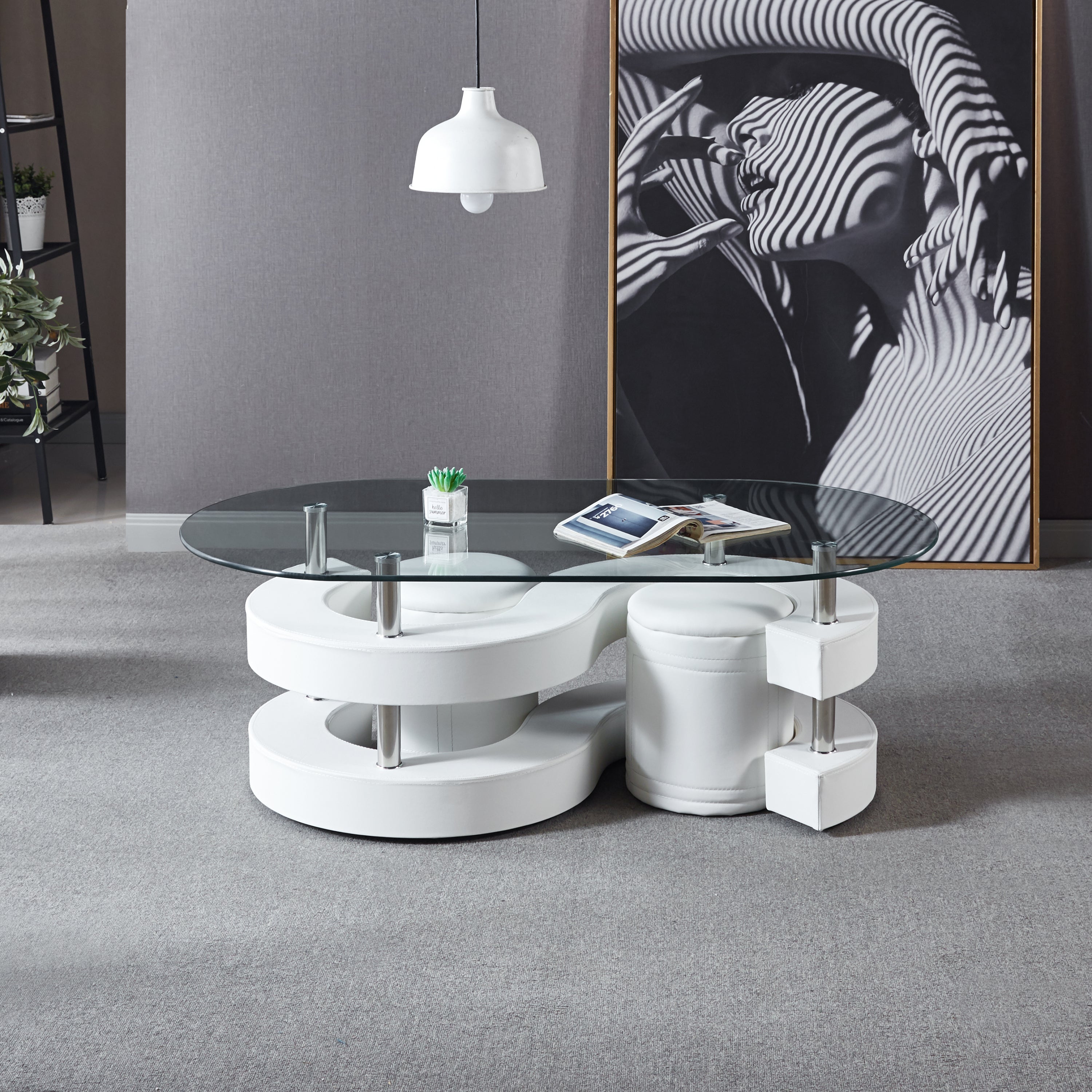 MAICOSY 3 Pieces Coffee Table Set with Glass Tabletop Modern Stylish Home Decor
