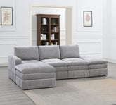 Contemporary 5pc Set Modular Sectional Set 1x One Arm Chair / Wedge 2x Armless Chair 2x Ottoman - Grey Granite Color