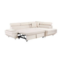 L Shape Sofa, Sleeper Sofa 2 in 1 Pull Out Couch Bed, Right-Facing Pull-out Bed Metal Legs - Velvet Beige