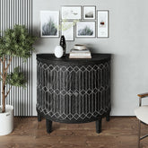 Art Deco Accent Cabinet Modern Half-moon 2 Door Wooden with Featuring Two-tier Storage - Black