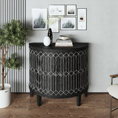 Art Deco Accent Cabinet Modern Half-moon 2 Door Wooden with Featuring Two-tier Storage - Black