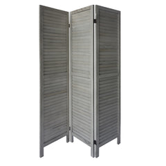 Paulownia Wood Panel Divider Screen, Shutter Design, 3 Panels - Distressed Gray