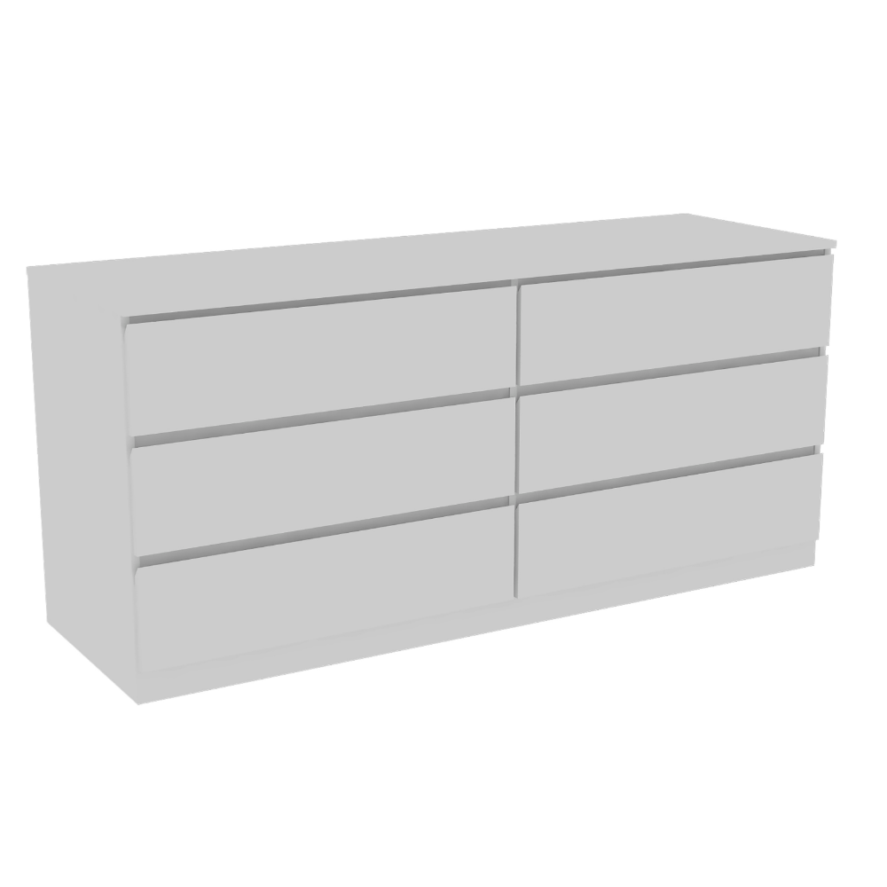 Asteria 6 Drawer Double Dresser, Metal Handles - White