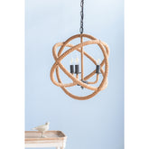 3-Light Farmhouse Chandelier, Rope Chandelier Globe Hanging Light Fixture with with Adjustable Chain
