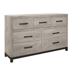 Light Gray Finish Dresser 7x Drawers Metal Bar Hardware Premium Melamine Board