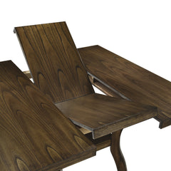 Brown Finish Dining Table with Lower Display Shelf and Extension Leaf Mindy Veneer Wood Dining Room Furniture
