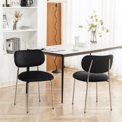 Velvet Dining Chair Leaf Grain Ergonomic Backrest Silver Metal Legs (Set of 2) - Black