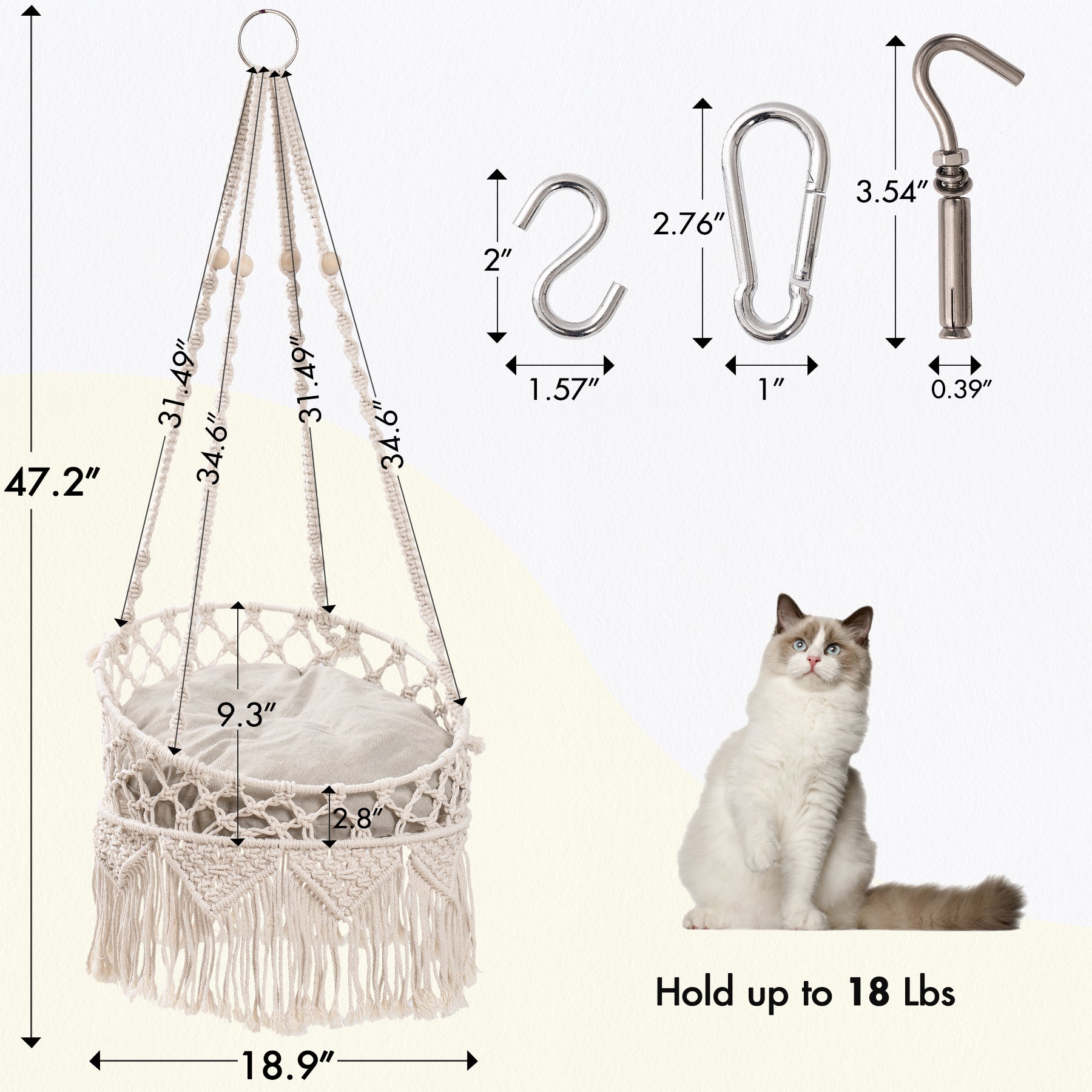 Boho Cat Hammock, Hanging Cat Bed Swing for Indoor Cats