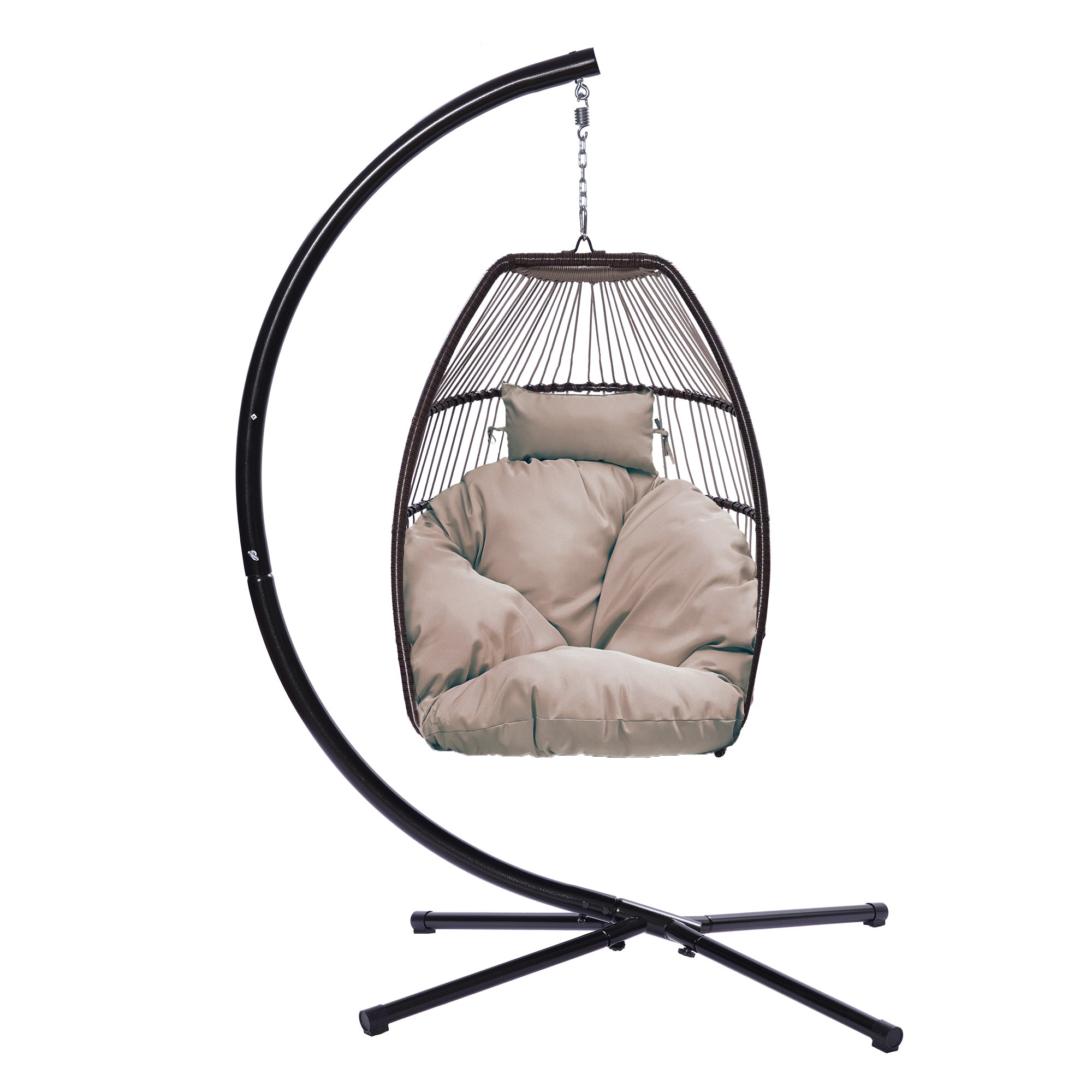 Outdoor Patio Rattan Swing Hammock Egg Chair With C Type Bracket + Cushion And Pillow