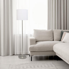 Brushed Nickel Drum Shade Floor Lamp - White