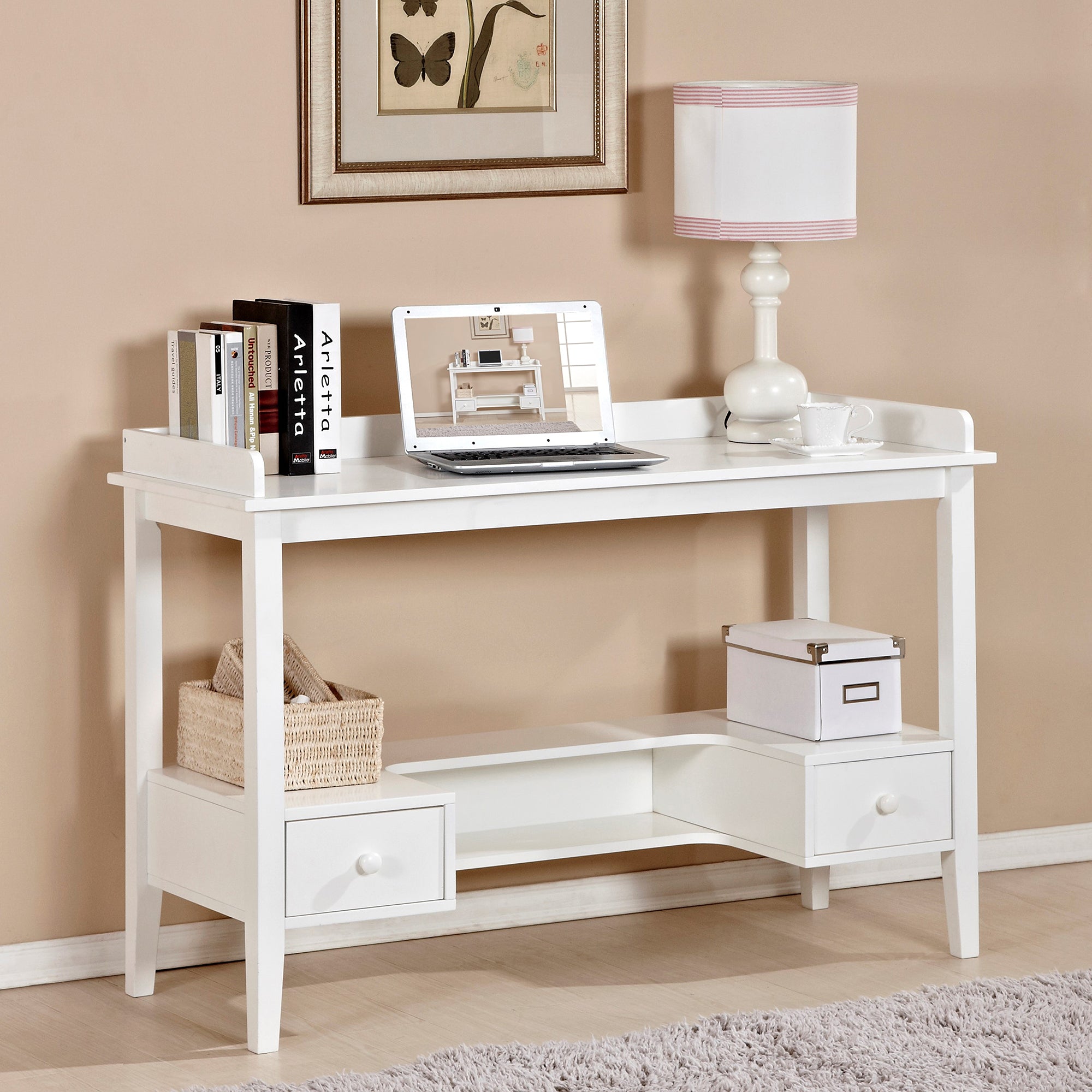 French Style 46’’ Home Office Desk with 2 Drawers - White