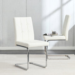 Modern Style Dining Chairs with Inset Buttons, C-shaped Tube Plating Metal Legs (Set of 2) - White